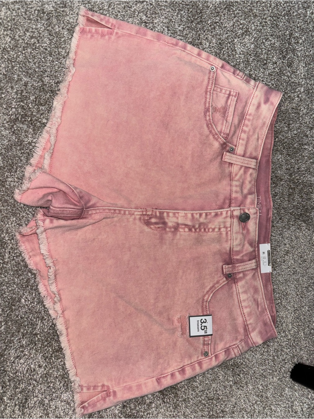 Time and Tru Pink Frayed Hem Denim Shorts